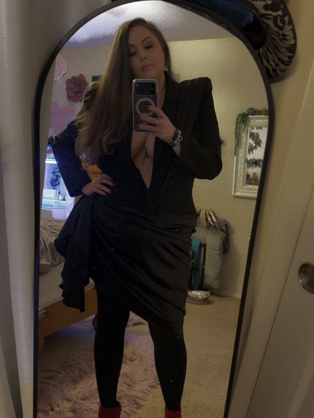 Black Draped Blazer Midi Dress